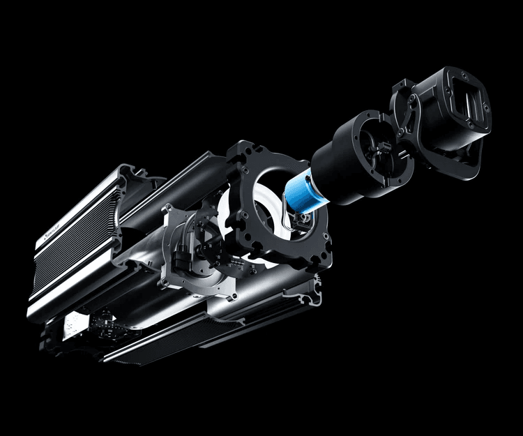 Exploded technical view of a direct-drive wheel base